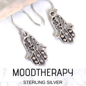 Moodtherapy Sterling Silver Handcrafted Hamsa Hand Drop Earrings 925 NEW